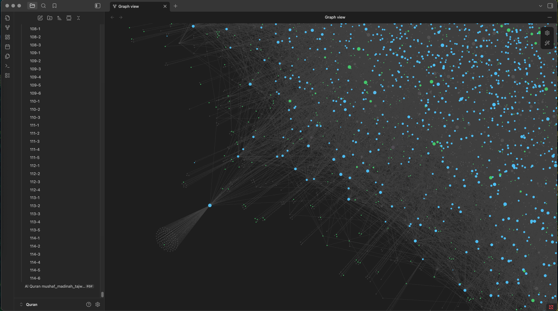 The obsidian graph view of the vault Quran